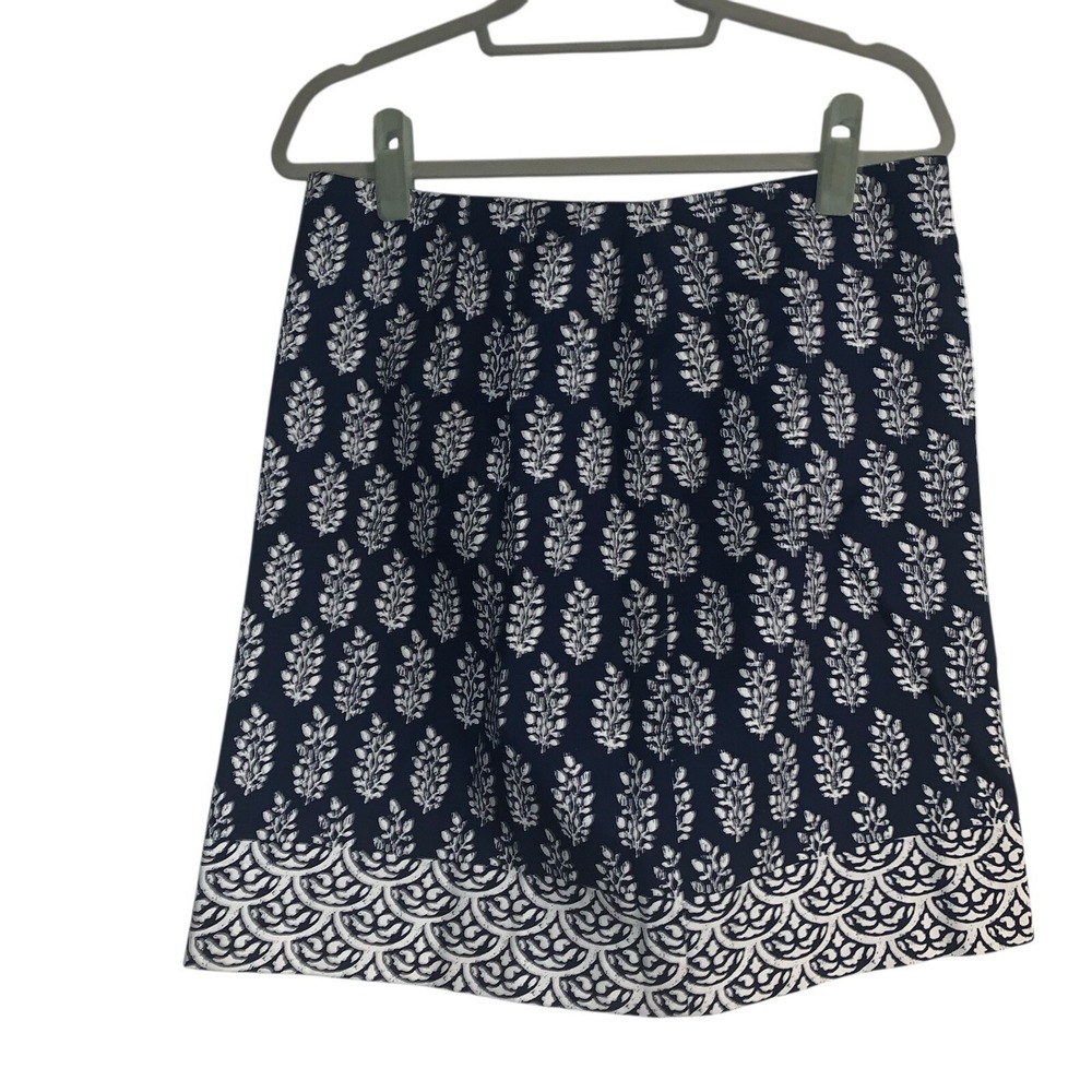 Talbots Skirt Women's Dabu Print Blue White Lined Cotton Side Zipper 10 NWT